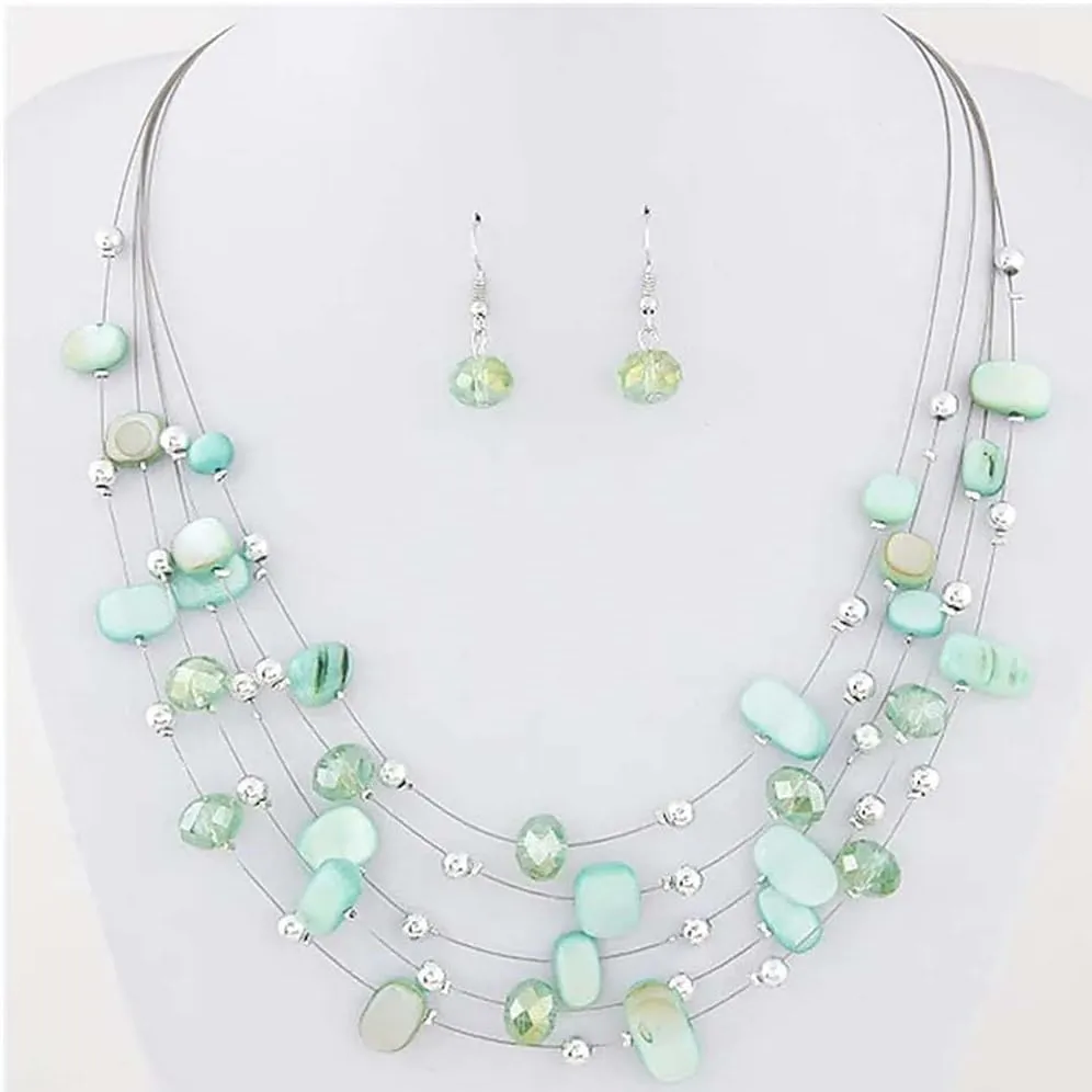 CJIAYUJEW Layered Beaded Necklace for Women Colorful Multi-Layer Statement Necklace and Earrings Set Fashion Costumes Jewelry Sets for Women