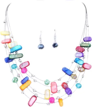 CJIAYUJEW Layered Beaded Necklace for Women Colorful Multi-Layer Statement Necklace and Earrings Set Fashion Costumes Jewelry Sets for Women