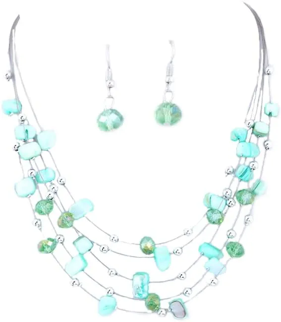 CJIAYUJEW Layered Beaded Necklace for Women Colorful Multi-Layer Statement Necklace and Earrings Set Fashion Costumes Jewelry Sets for Women