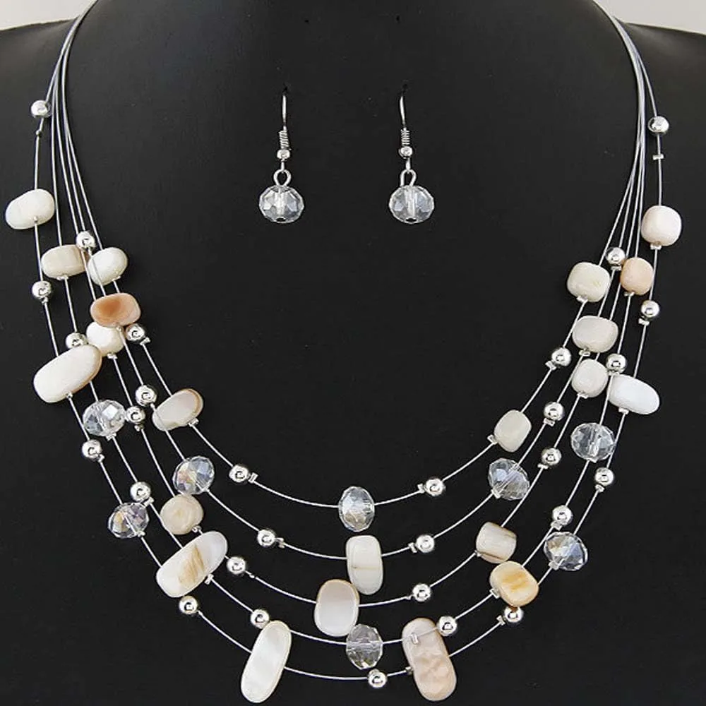 CJIAYUJEW Layered Beaded Necklace for Women Colorful Multi-Layer Statement Necklace and Earrings Set Fashion Costumes Jewelry Sets for Women