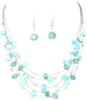 CJIAYUJEW Layered Beaded Necklace for Women Colorful Multi-Layer Statement Necklace and Earrings Set Fashion Costumes Jewelry Sets for Women