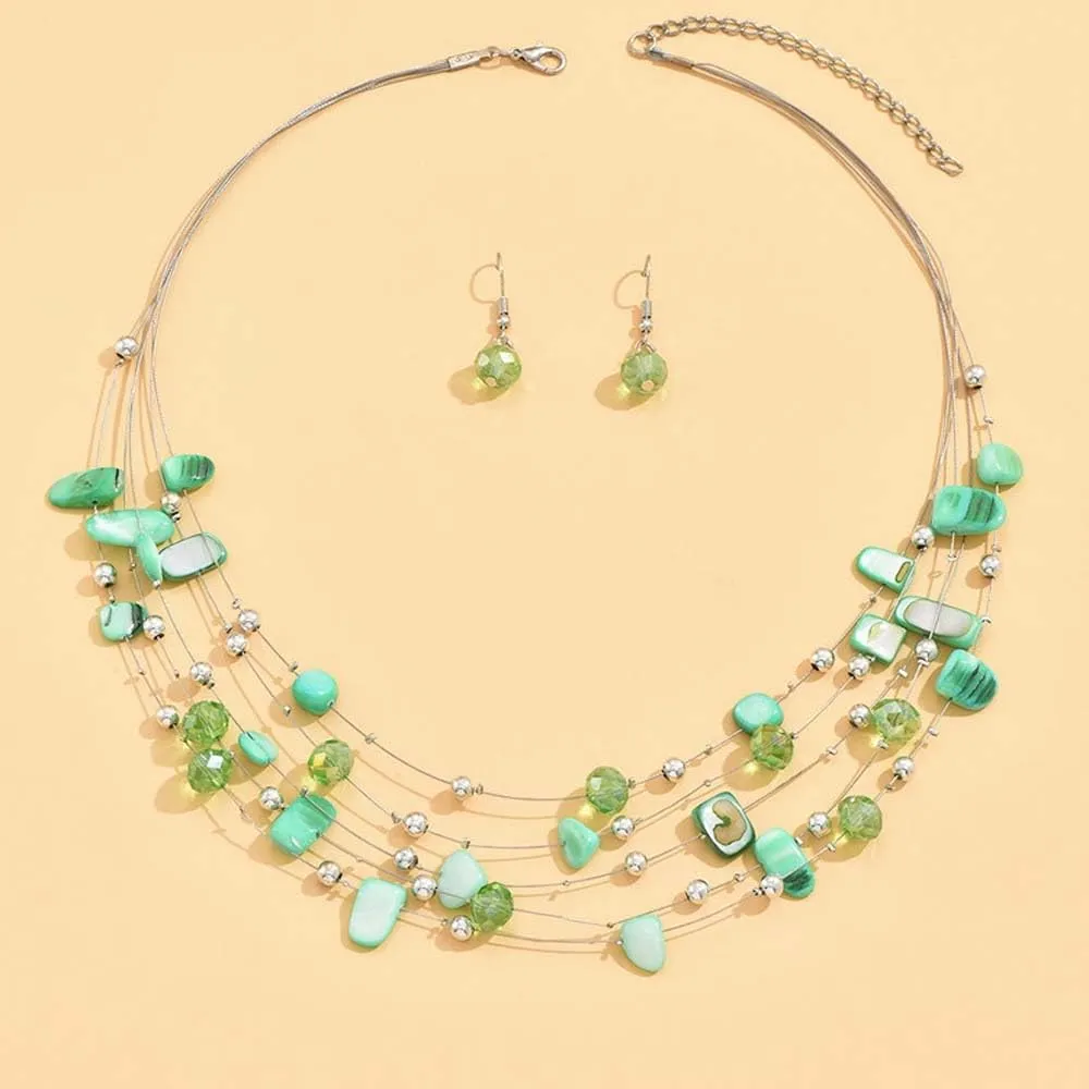 CJIAYUJEW Layered Beaded Necklace for Women Colorful Multi-Layer Statement Necklace and Earrings Set Fashion Costumes Jewelry Sets for Women