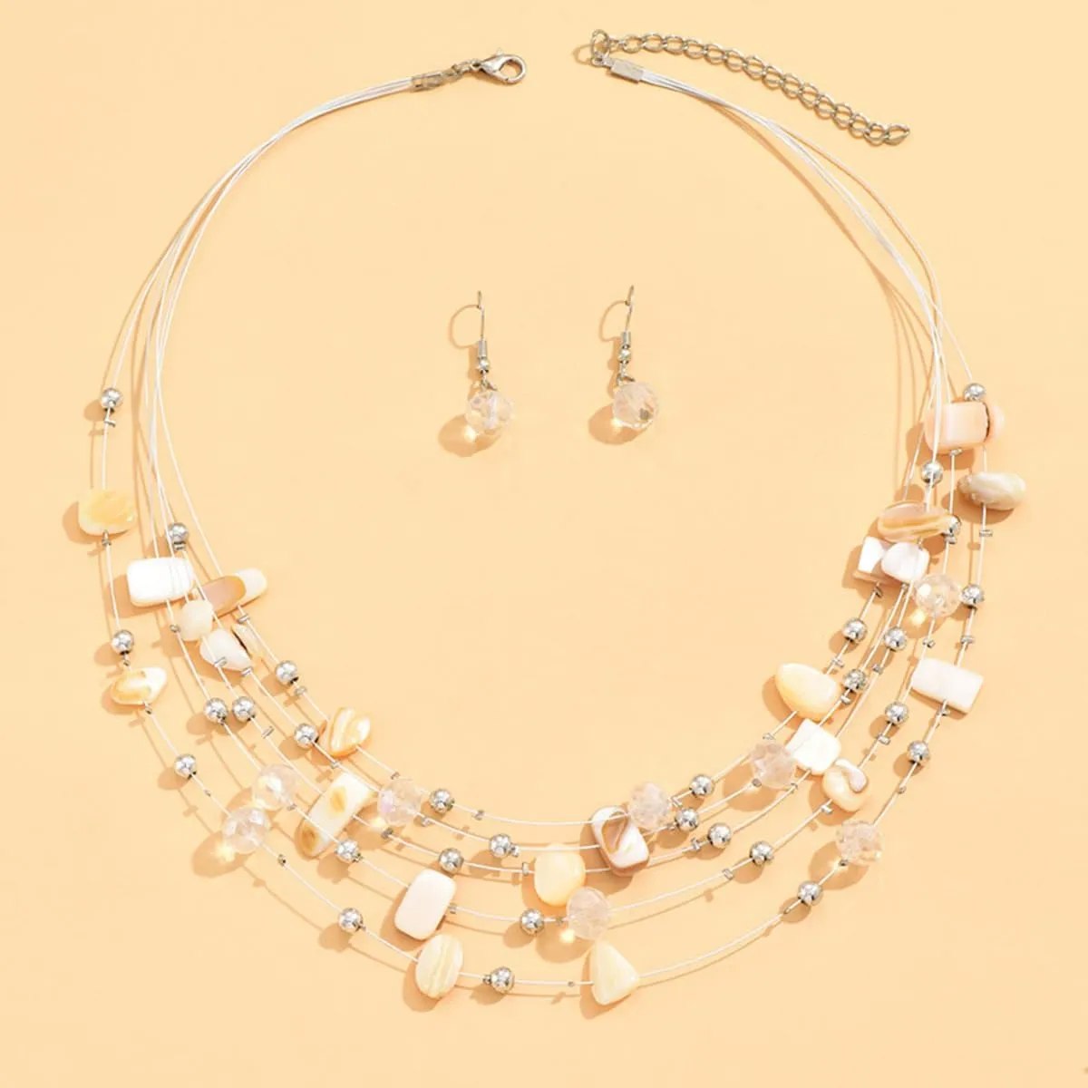 CJIAYUJEW Layered Beaded Necklace for Women Colorful Multi-Layer Statement Necklace and Earrings Set Fashion Costumes Jewelry Sets for Women