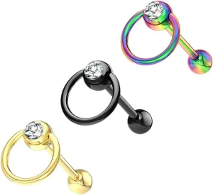 Clear Gem Ring Gold Plated On Surgical Steel Barbell Tongue Rings 3 Colors Body Unique Jewelry Delicate Design Piercing Steel Surgical For Women