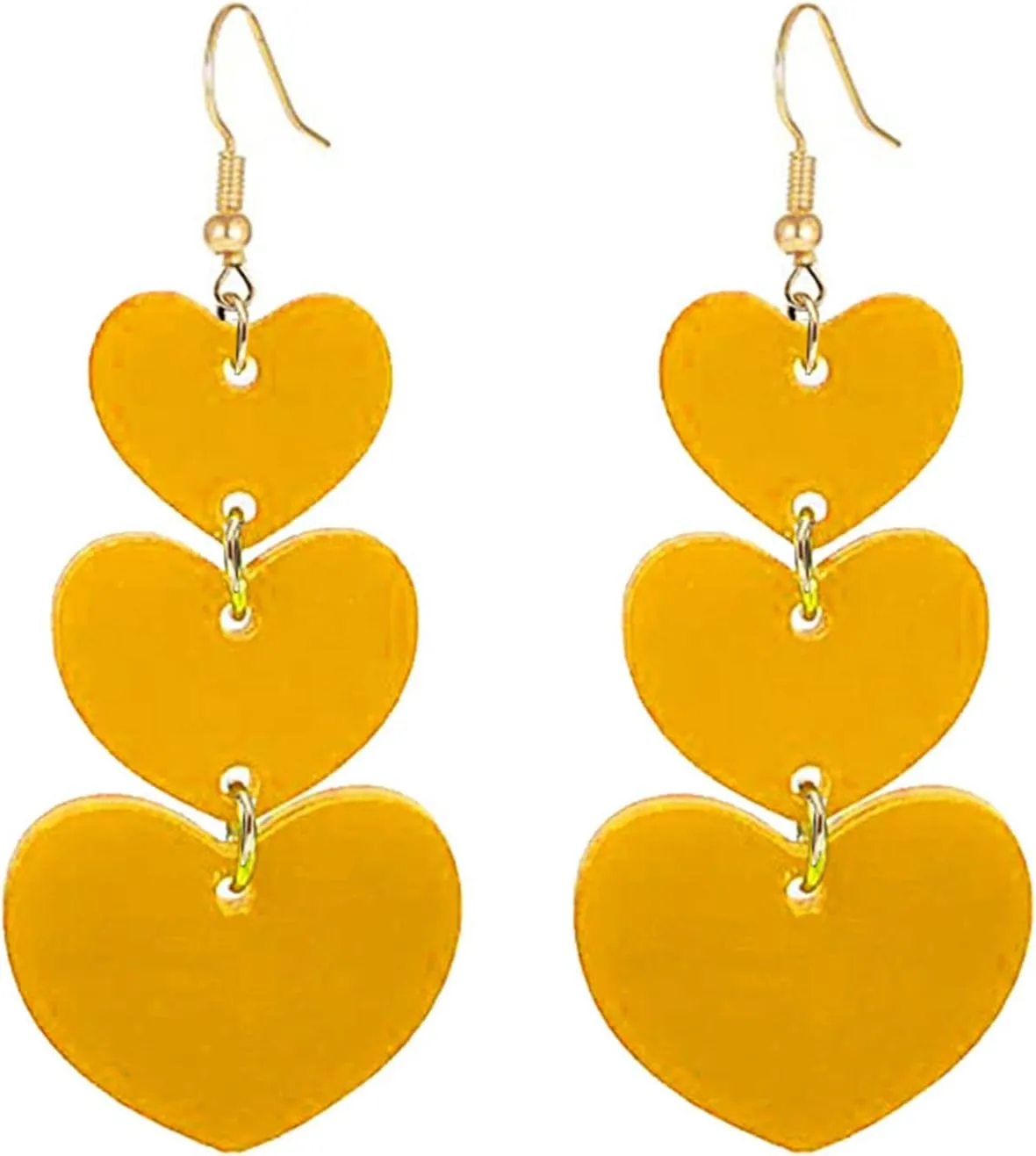 coadipress Acrylic Love Heart Earrings for Women Unique Lightweight Geometric Resin Three Pink Heart Dangle Drop Earrings Jewelry