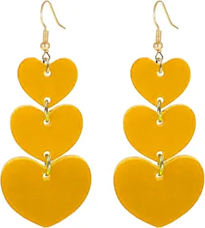 coadipress Acrylic Love Heart Earrings for Women Unique Lightweight Geometric Resin Three Pink Heart Dangle Drop Earrings Jewelry