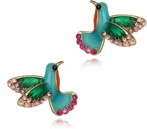 coadipress Colorful Bird Stud Earrings for Women Unique Cute Enamel Small Crystal Metal Flying Animal Magpie Hummingbird Statement Studs Jewelry