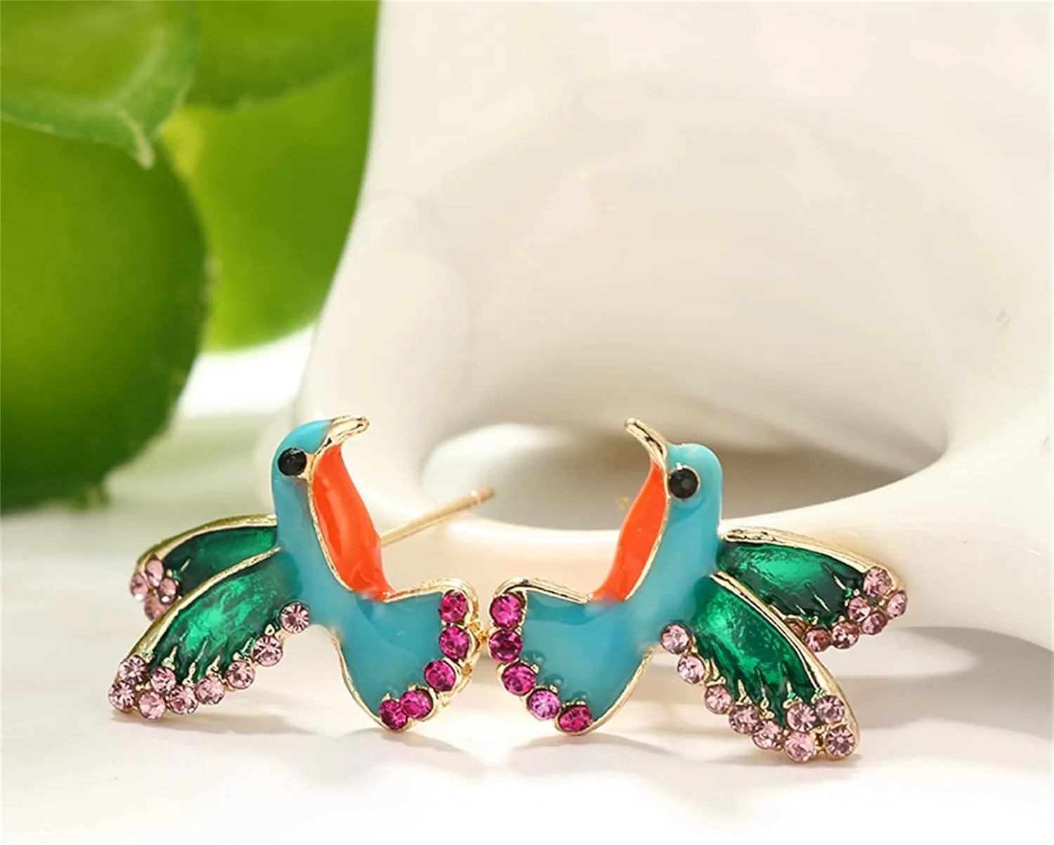 coadipress Colorful Bird Stud Earrings for Women Unique Cute Enamel Small Crystal Metal Flying Animal Magpie Hummingbird Statement Studs Jewelry