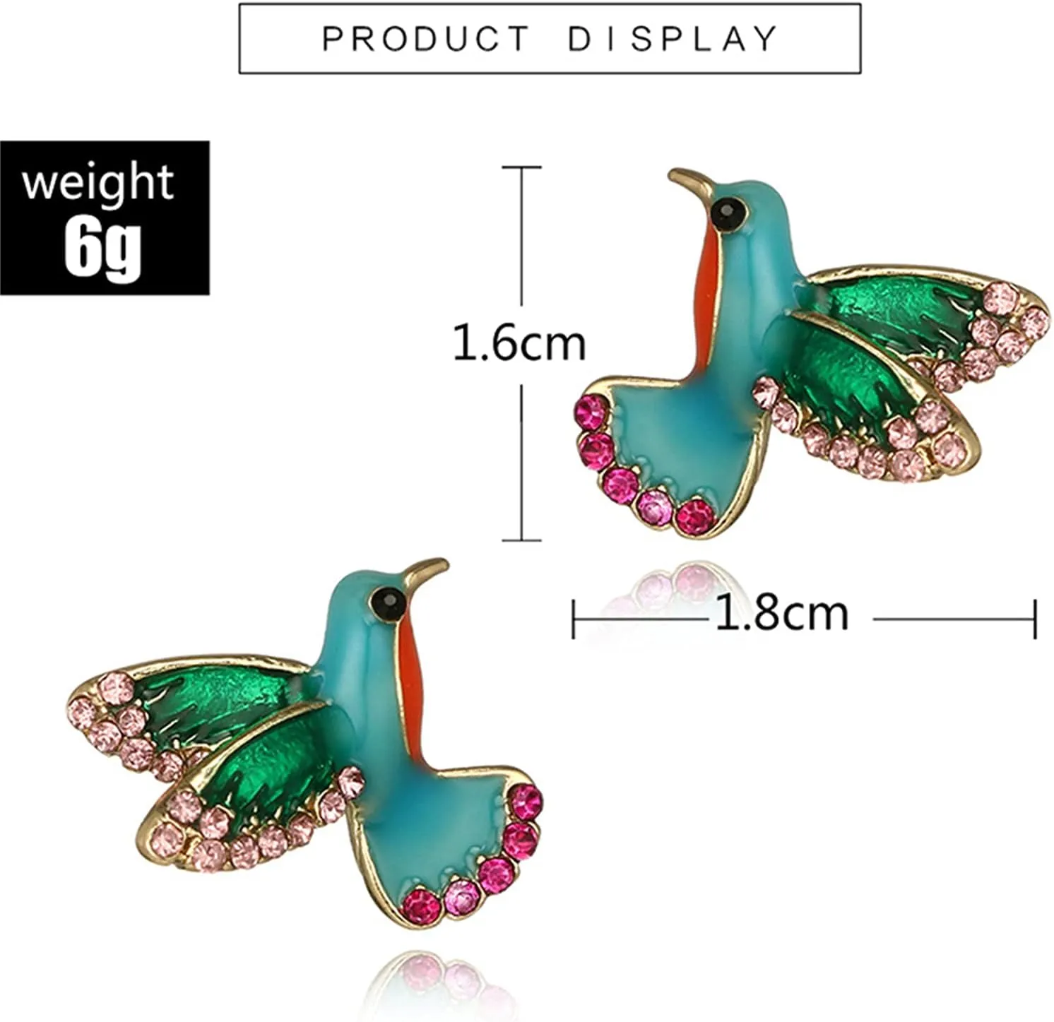 coadipress Colorful Bird Stud Earrings for Women Unique Cute Enamel Small Crystal Metal Flying Animal Magpie Hummingbird Statement Studs Jewelry