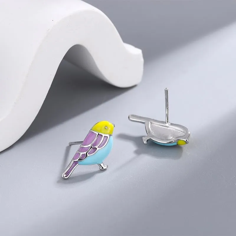 coadipress Colorful Bird Stud Earrings for Women Unique Cute Enamel Small Crystal Metal Flying Animal Magpie Hummingbird Statement Studs Jewelry