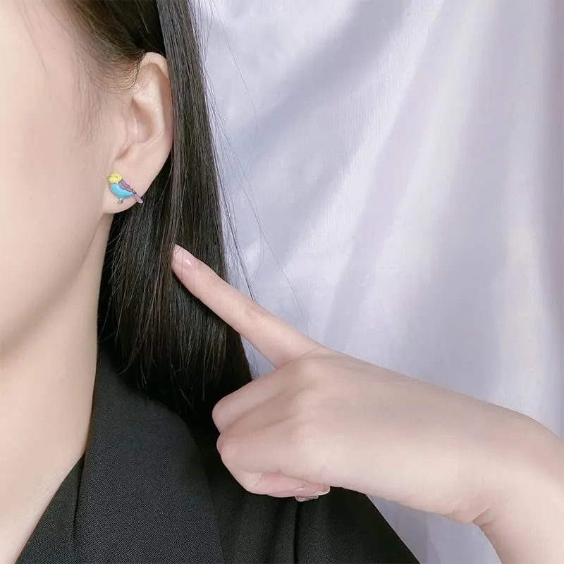 coadipress Colorful Bird Stud Earrings for Women Unique Cute Enamel Small Crystal Metal Flying Animal Magpie Hummingbird Statement Studs Jewelry