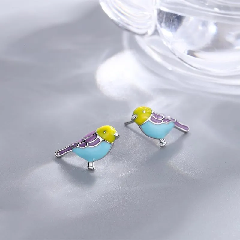 coadipress Colorful Bird Stud Earrings for Women Unique Cute Enamel Small Crystal Metal Flying Animal Magpie Hummingbird Statement Studs Jewelry