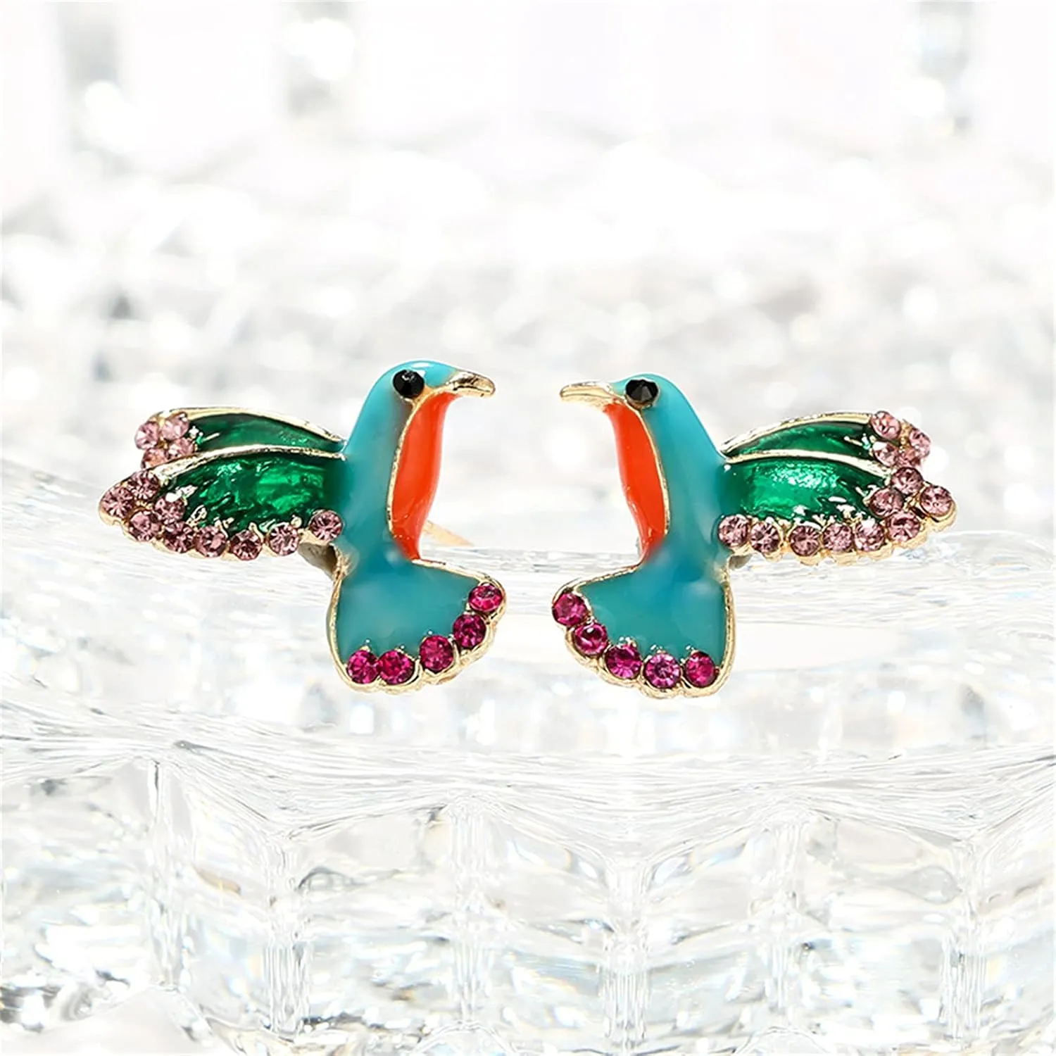 coadipress Colorful Bird Stud Earrings for Women Unique Cute Enamel Small Crystal Metal Flying Animal Magpie Hummingbird Statement Studs Jewelry