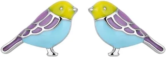 coadipress Colorful Bird Stud Earrings for Women Unique Cute Enamel Small Crystal Metal Flying Animal Magpie Hummingbird Statement Studs Jewelry