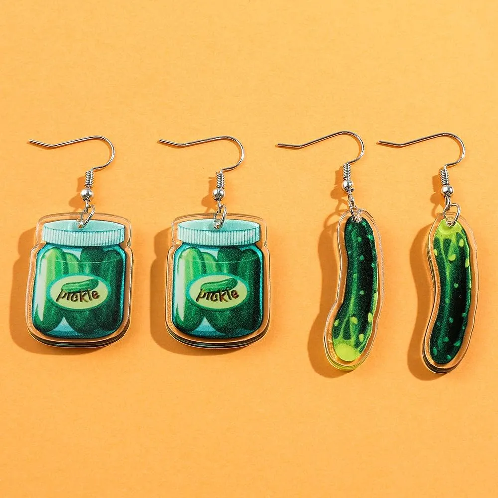 coadipress Cucumber Earrings for Women Funny Food Earrings Unique Weird Acrylic Cucumber Drop Dangle Earrings Pickle Lovers Gifts