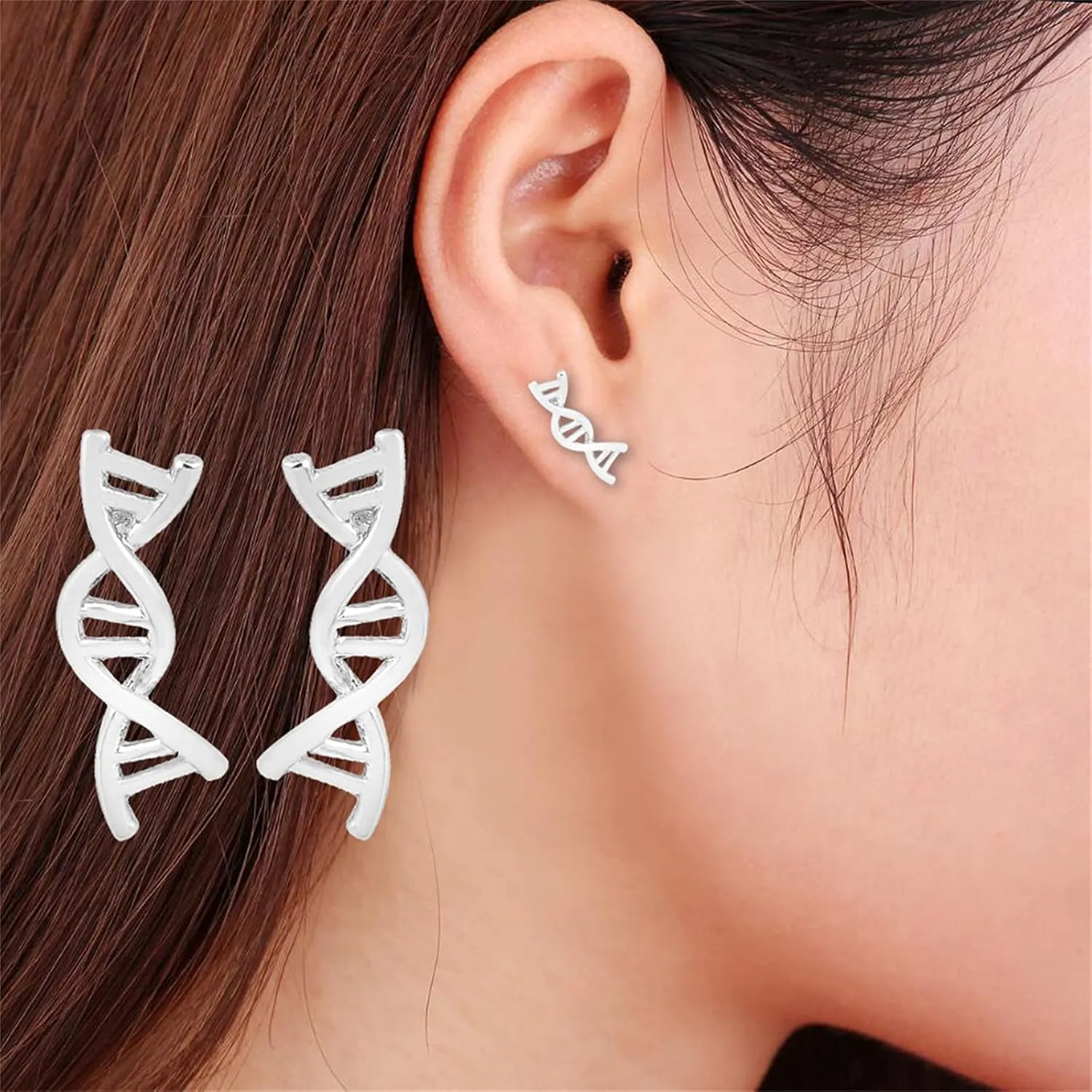 coadipress DNA Double DAN Helix Molecule Stud Earrings for Women Unique Silver Gold Biology Chemistry Microscope Science Themed Earrings Jewelry