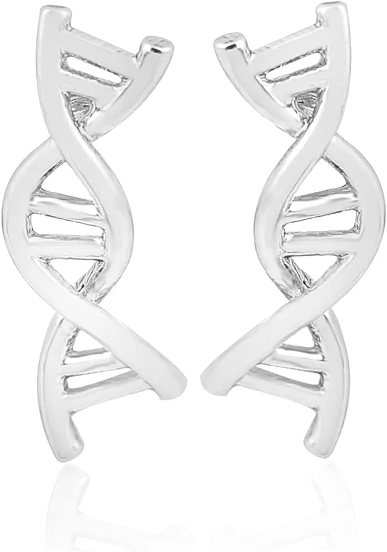coadipress DNA Double DAN Helix Molecule Stud Earrings for Women Unique Silver Gold Biology Chemistry Microscope Science Themed Earrings Jewelry