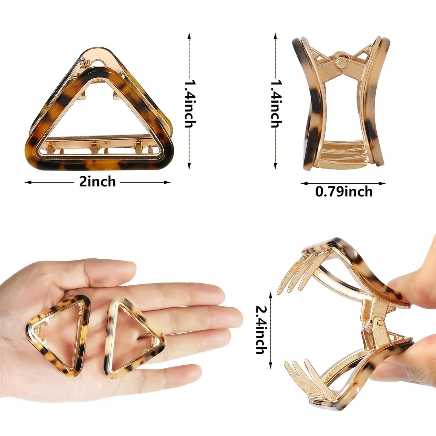 Cobahom 3 Pack Small Hair Claw Clips 2 inch Acetate Hair Jaw Clips 3 Colors Set Fashion Hollow Triangle Hair Clips for Women Girls, 1 Pink and 2 Tortoiseshell