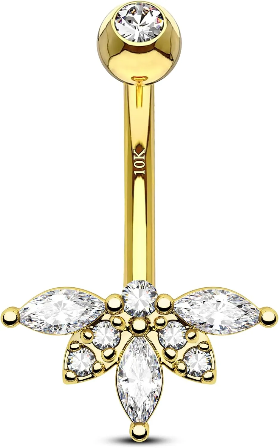 COCHARM 10K Gold Belly Button Rings 14G Yellow Gold Belly Rings for Women Flower Gold Belly Navel Piercing Jewelry Hypoallergenic