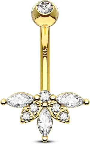 COCHARM 10K Gold Belly Button Rings 14G Yellow Gold Belly Rings for Women Flower Gold Belly Navel Piercing Jewelry Hypoallergenic