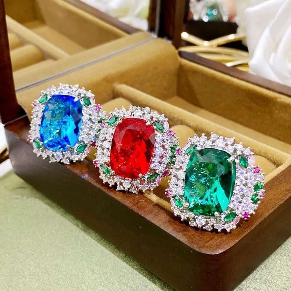 Colored diamond open ring 925 sterling silver Heart ring Wedding ring Engagement ring Cocktail Ring Shiny fashion ring for women cubic zircon oxide ring women jewelry rings statement