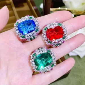 Colored diamond open ring 925 sterling silver Heart ring Wedding ring Engagement ring Cocktail Ring Shiny fashion ring for women cubic zircon oxide ring women jewelry rings statement