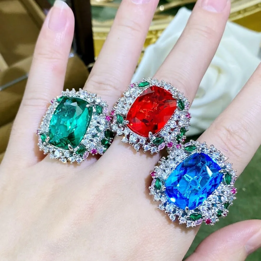 Colored diamond open ring 925 sterling silver Heart ring Wedding ring Engagement ring Cocktail Ring Shiny fashion ring for women cubic zircon oxide ring women jewelry rings statement