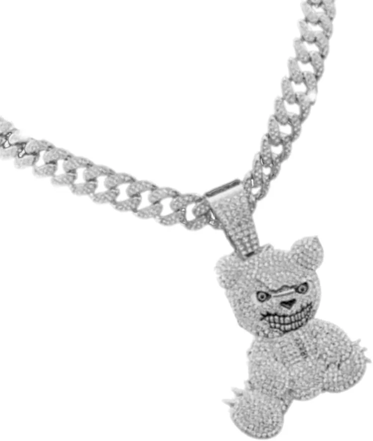 Cool Bear Pendant Necklace for Men Cuban Link Chain Gold/Silver Plated Diamonds Chain Neckchain Party Jewelry