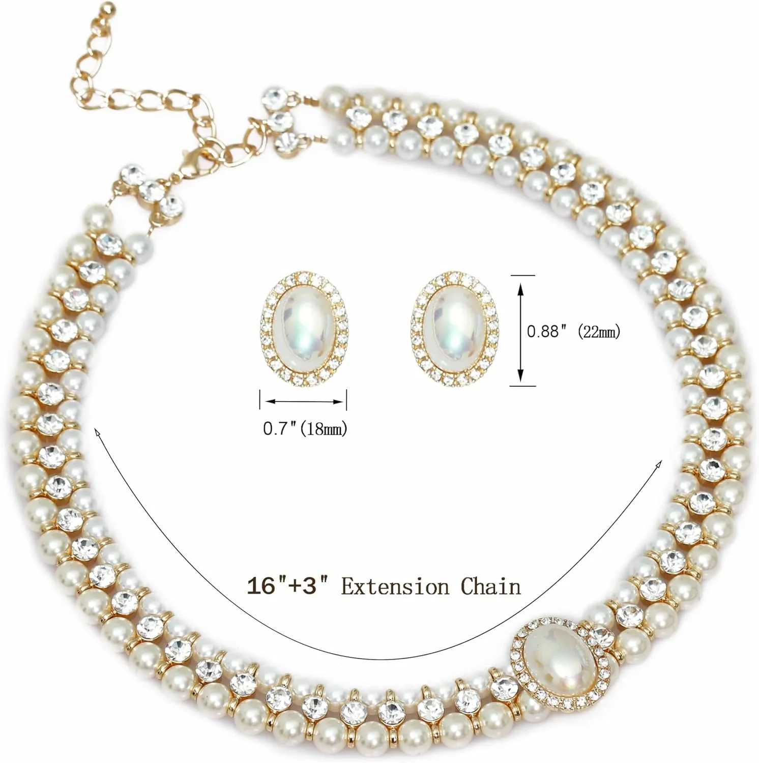 Costume Layered Twisted Gold Pearl Necklace Choker Chunky Glass Statement Pearl Necklace and Earring set, good gift for women Faux pearl necklace set imitation pearl necklace and earring