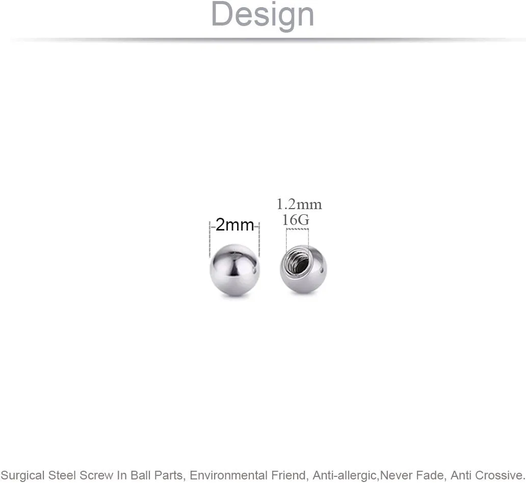 COTTVOTT Threaded 316L Steel Replacement Balls Piercing Parts for Body Jewelry 14G 16G Barbell
