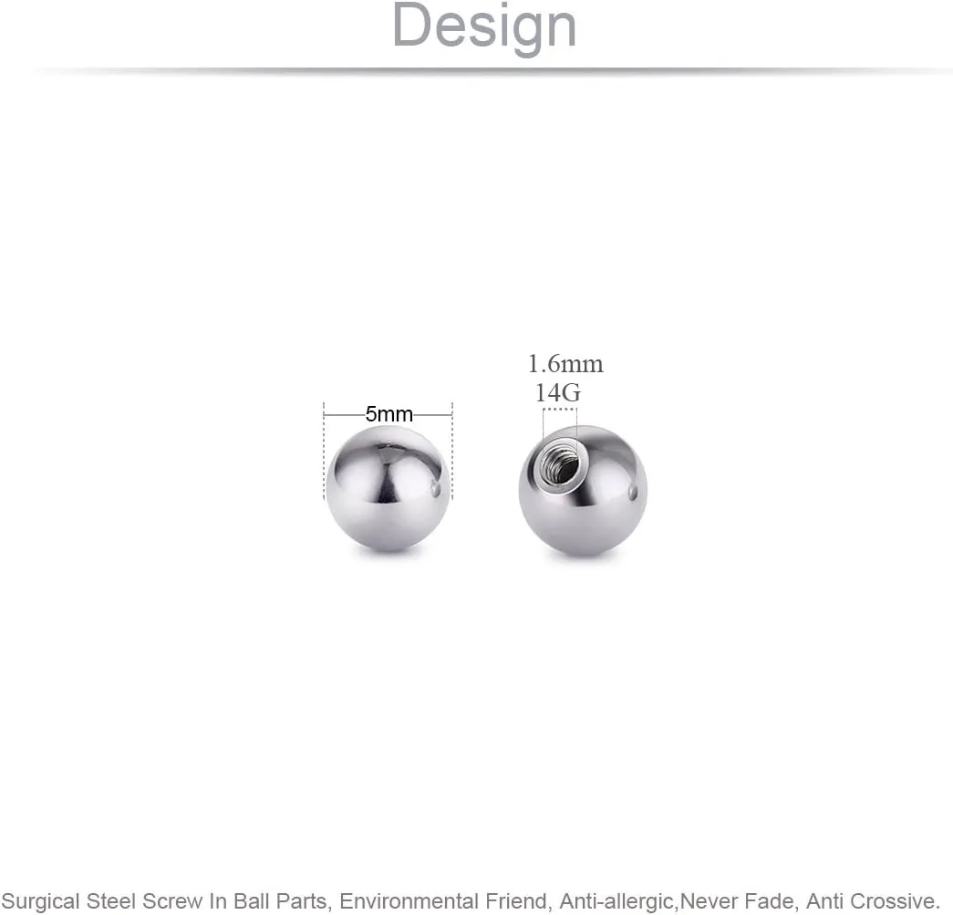 COTTVOTT Threaded 316L Steel Replacement Balls Piercing Parts for Body Jewelry 14G 16G Barbell