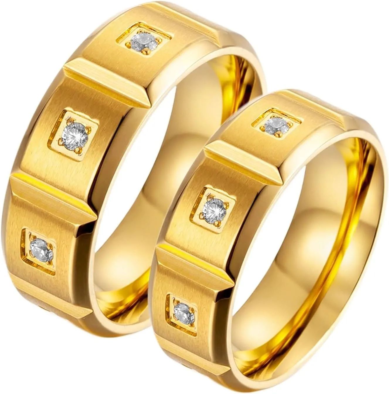 Couple Ring Customize Couple Rings Women and Men,Couple Rings Stainless Steel 8MM Gold Ring with Round Cubic Zirconia Couple Ring