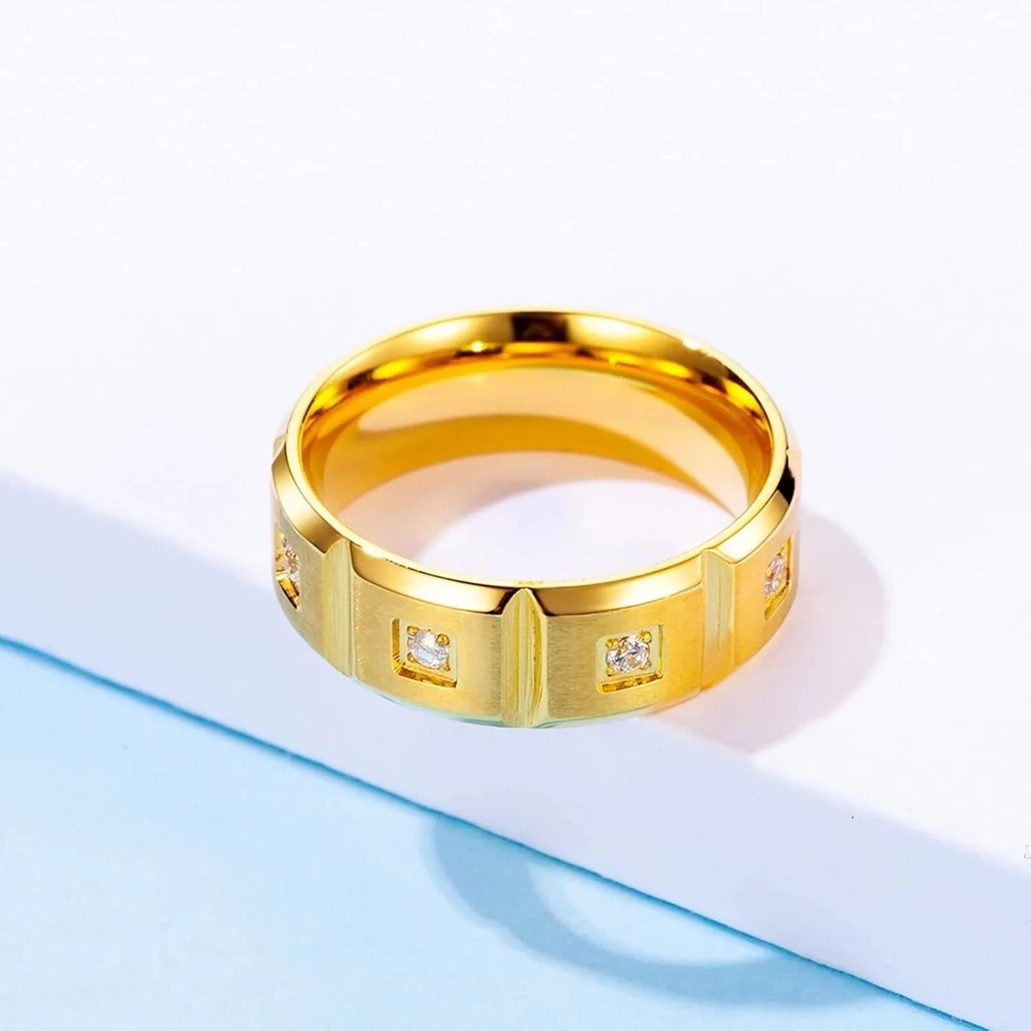 Couple Ring Customize Couple Rings Women and Men,Couple Rings Stainless Steel 8MM Gold Ring with Round Cubic Zirconia Couple Ring