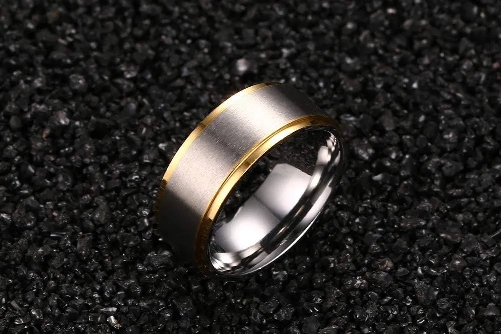 Couple Ring Men's 8MM Wedding Band & Women's 6mm Promise Rings Band StyleVintage 316L Stainless Steel Surface Beveled Edges Comfort Fit