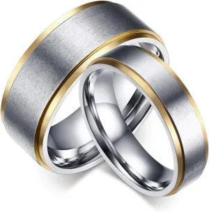 Couple Ring Men's 8MM Wedding Band & Women's 6mm Promise Rings Band StyleVintage 316L Stainless Steel Surface Beveled Edges Comfort Fit