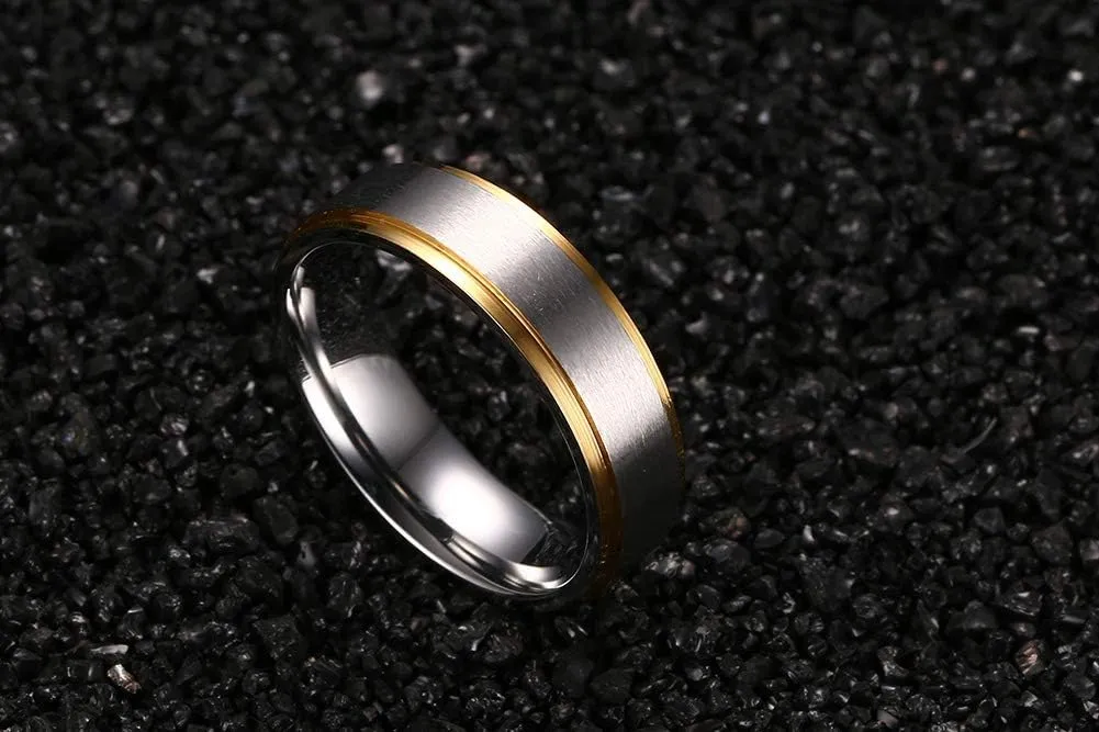 Couple Ring Men's 8MM Wedding Band & Women's 6mm Promise Rings Band StyleVintage 316L Stainless Steel Surface Beveled Edges Comfort Fit