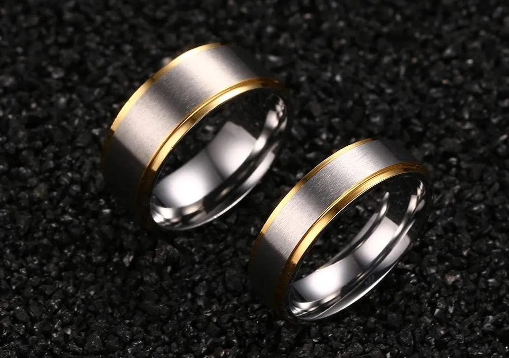 Couple Ring Men's 8MM Wedding Band & Women's 6mm Promise Rings Band StyleVintage 316L Stainless Steel Surface Beveled Edges Comfort Fit