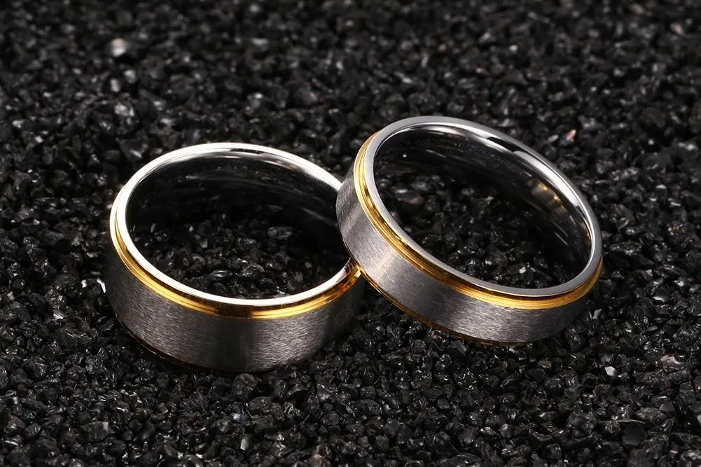Couple Ring Men's 8MM Wedding Band & Women's 6mm Promise Rings Band StyleVintage 316L Stainless Steel Surface Beveled Edges Comfort Fit