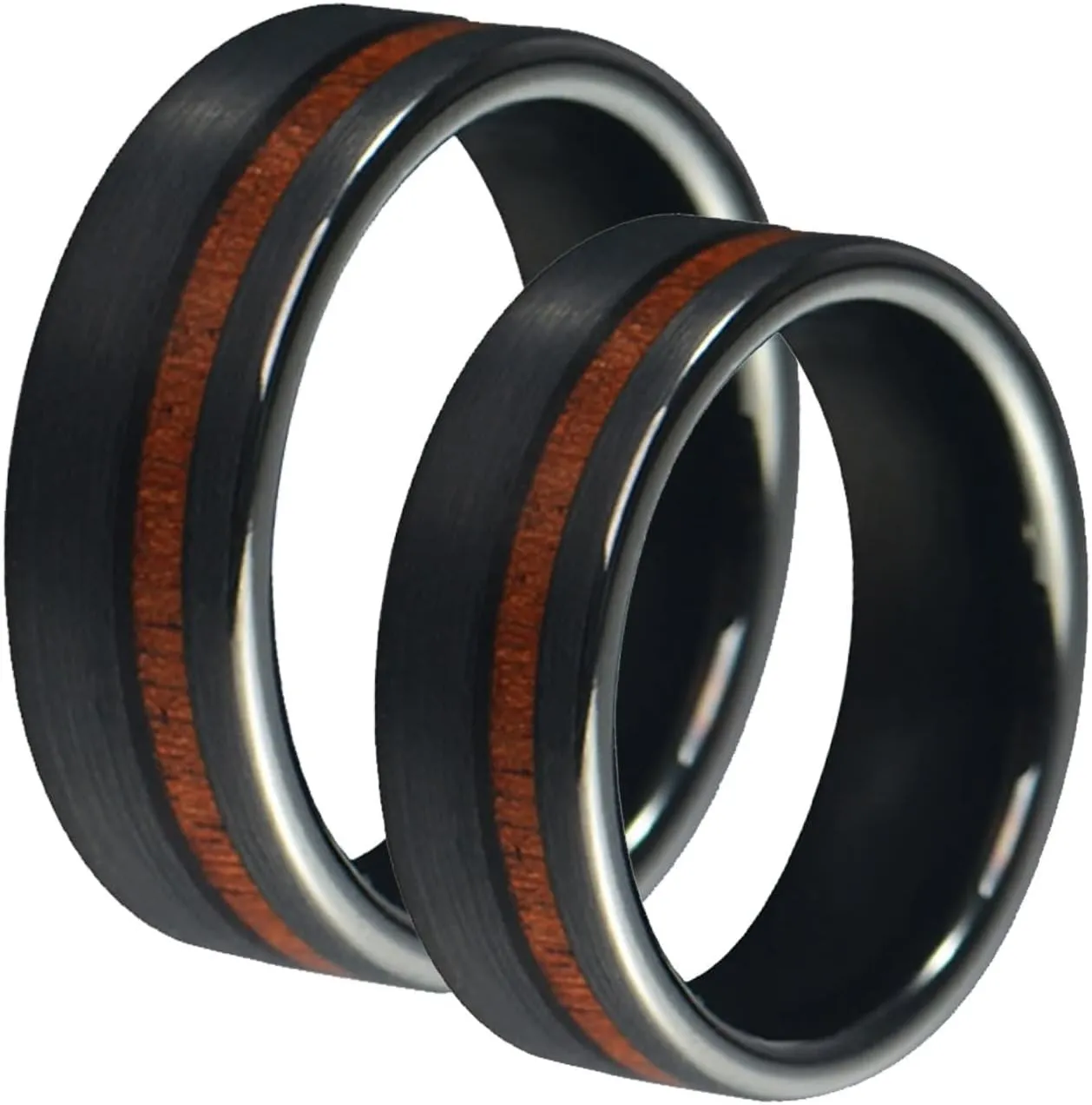 Couple Rings Customizable Wedding Rings Couples,Couple Rings Tungsten 8MM Black Ring with Wood Grain Couple Ring for Wedding