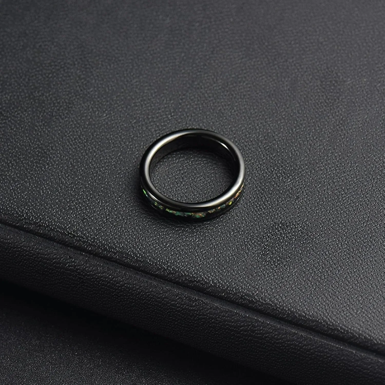 Couple Rings Set, Black Tungsten Rings for Men Wedding Band 4mm Ring Inlay Colorful Shell Engagement Couple Rings