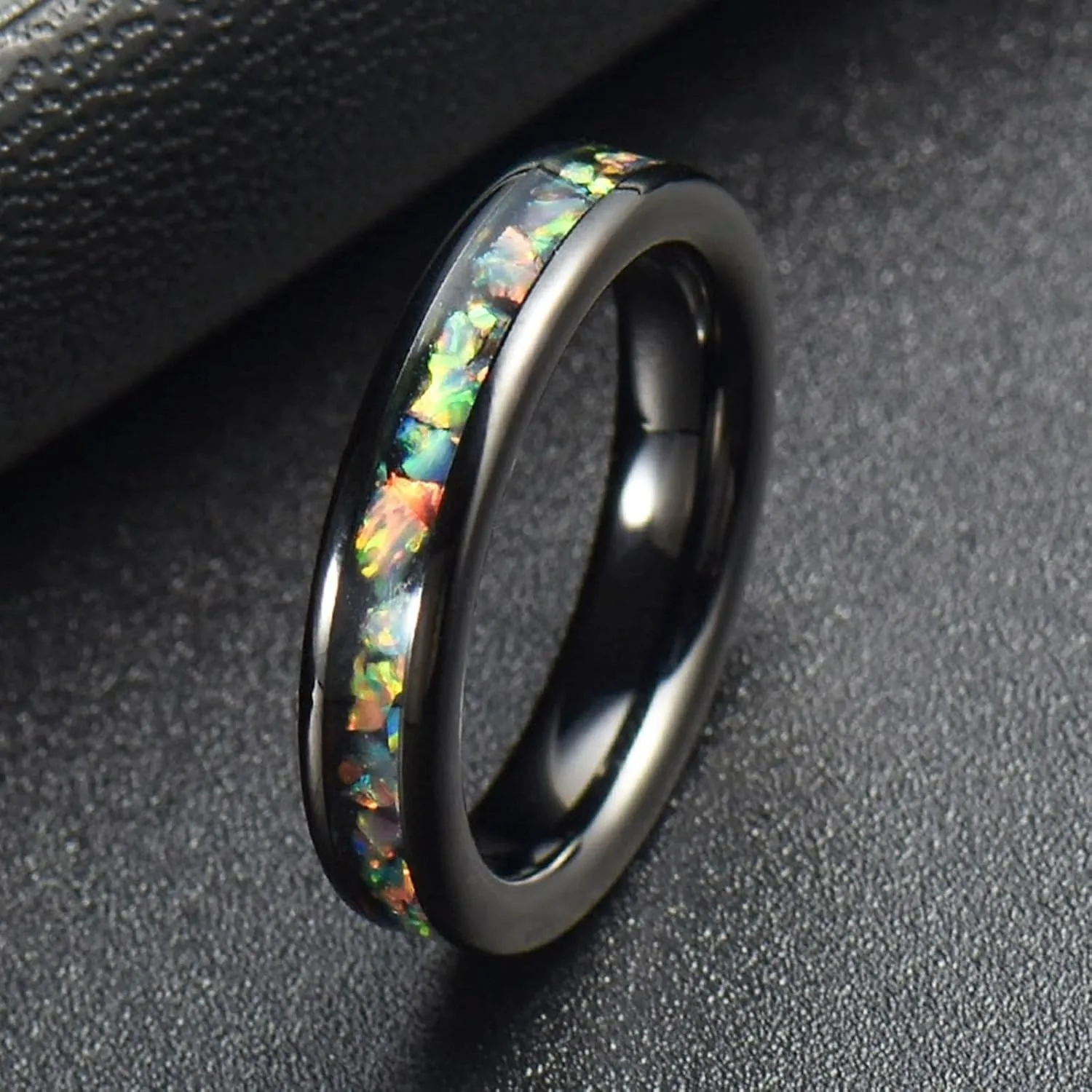 Couple Rings Set, Black Tungsten Rings for Men Wedding Band 4mm Ring Inlay Colorful Shell Engagement Couple Rings