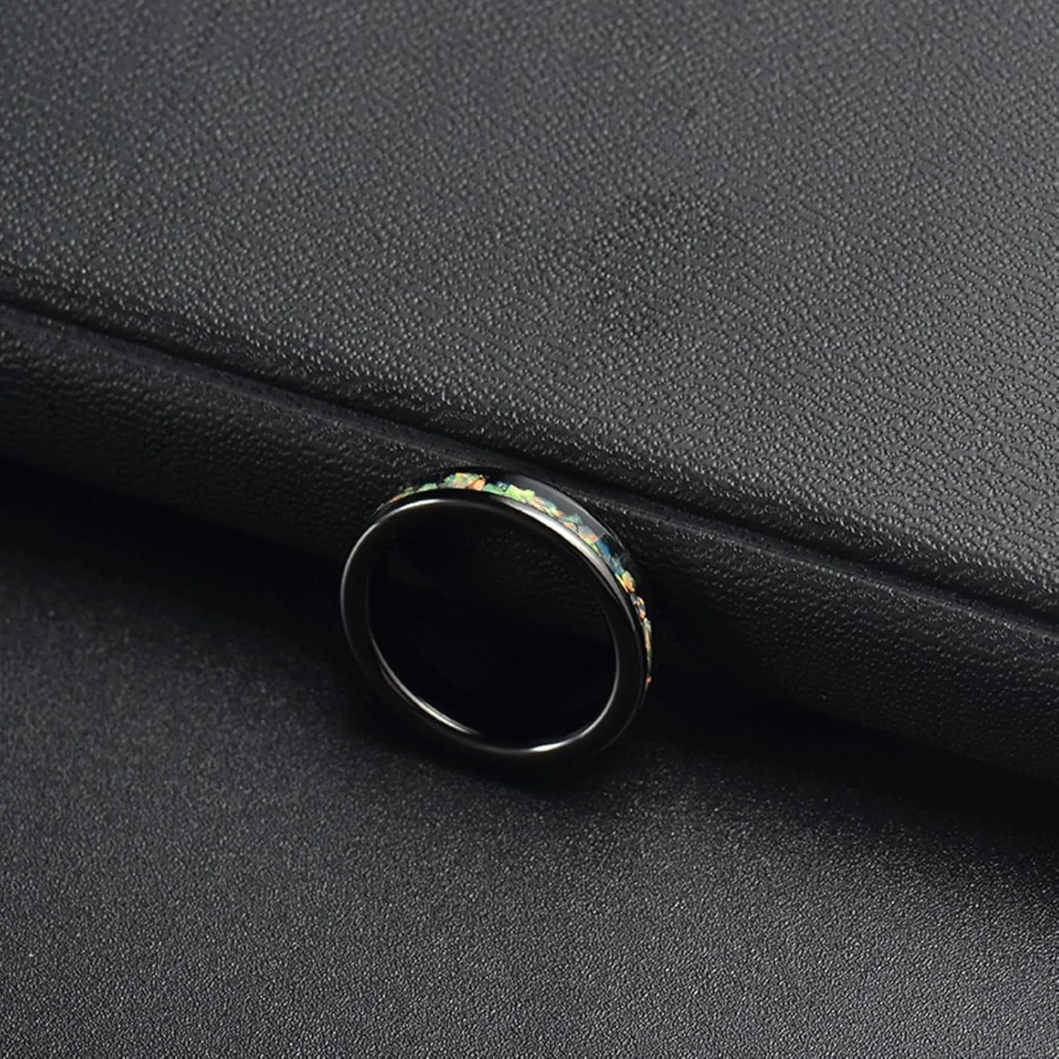 Couple Rings Set, Black Tungsten Rings for Men Wedding Band 4mm Ring Inlay Colorful Shell Engagement Couple Rings
