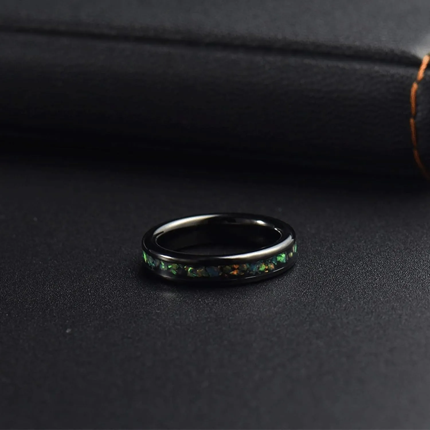 Couple Rings Set, Black Tungsten Rings for Men Wedding Band 4mm Ring Inlay Colorful Shell Engagement Couple Rings