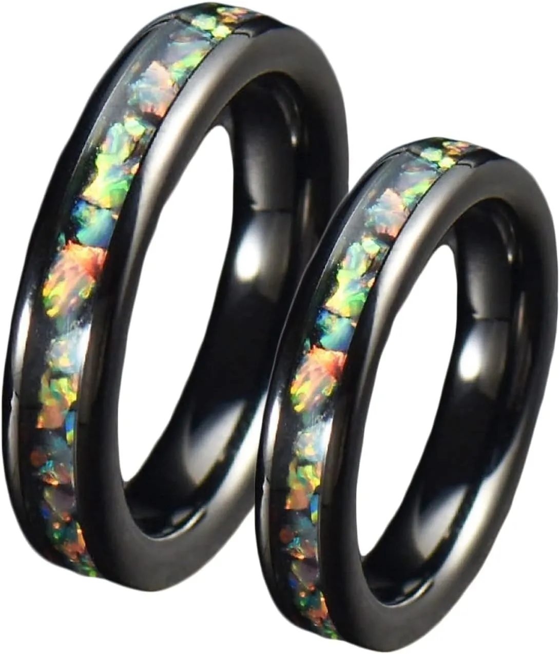 Couple Rings Set, Black Tungsten Rings for Men Wedding Band 4mm Ring Inlay Colorful Shell Engagement Couple Rings