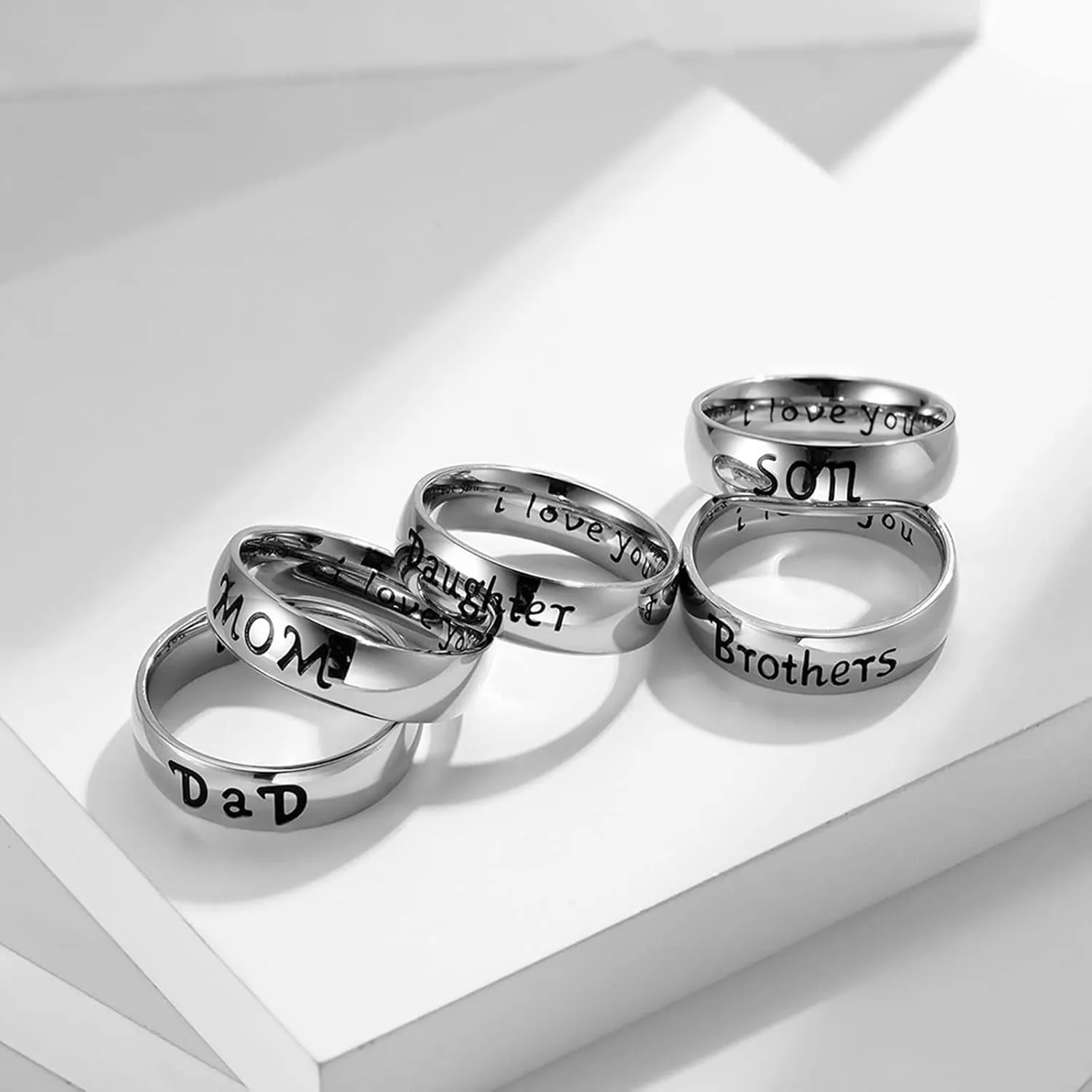 Couple Rings Stainless Steel,Couple Ring Personalize Brothers/Mom/Dad/Son i Love You Rings Couple Silver