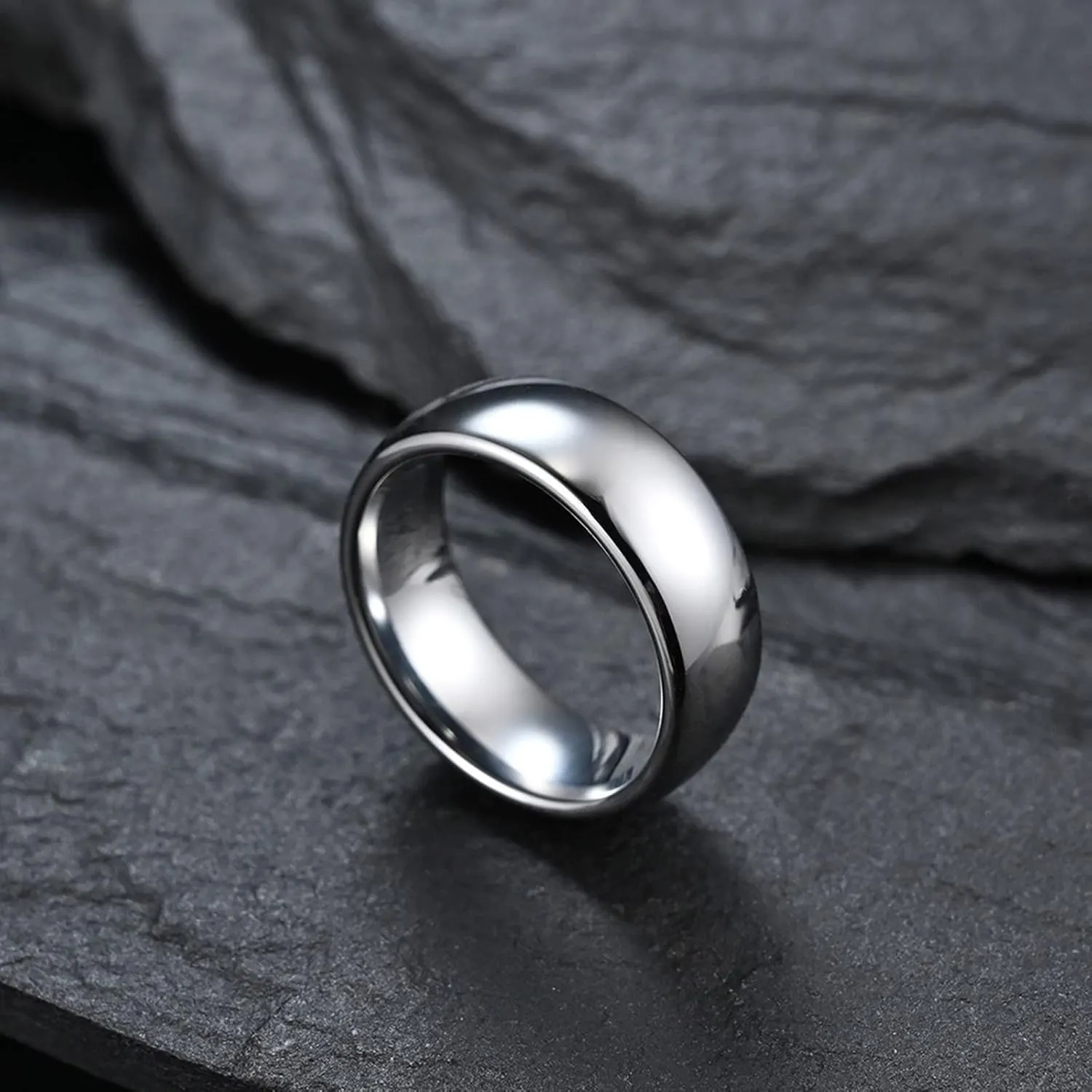 Couple Wedding Rings, Womens Tungsten Rings Silver Polished Ring 8mm Valentine's Day Couple Rings