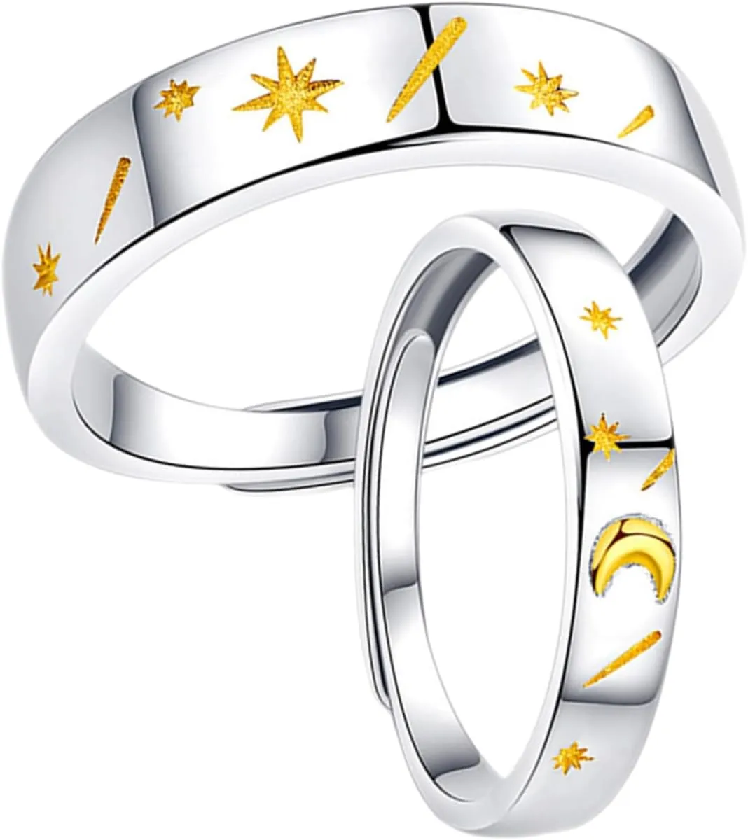 Couples Promise Rings Set Creative Moon and Star Finger Rings for Men Women