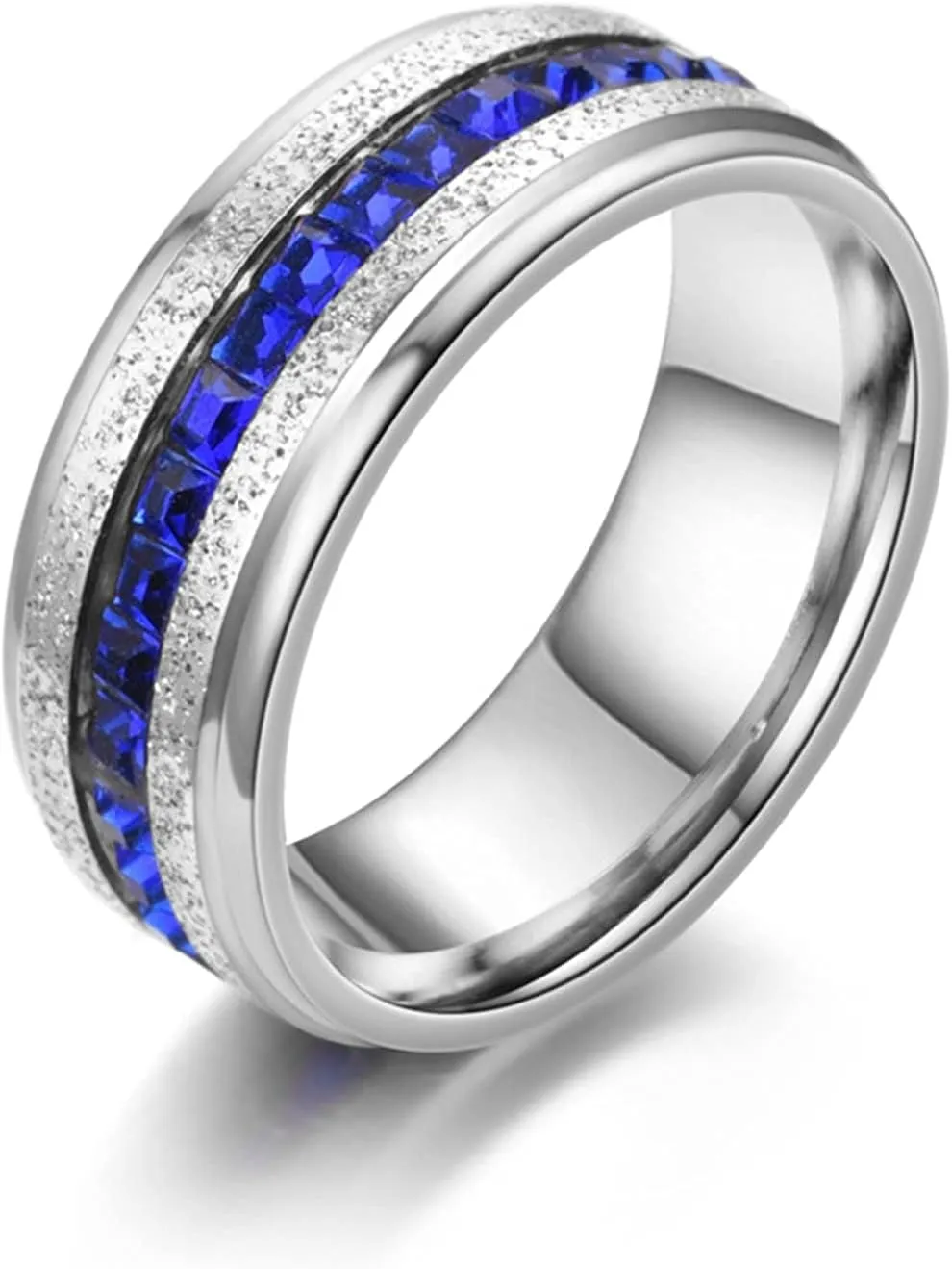 Couples Promise Rings Silver Black Ring Blue Shiny Cubic Zirconia Inlay, Blue Zircon Round Stainless Steel Couple Rings