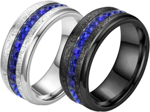 Couples Promise Rings Silver Black Ring Blue Shiny Cubic Zirconia Inlay, Blue Zircon Round Stainless Steel Couple Rings