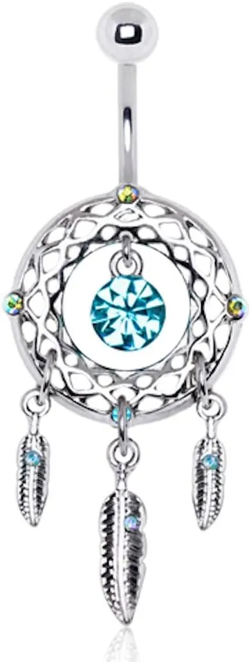 Covet Jewelry 316L Stainless Steel Native Dream Catcher Navel Ring